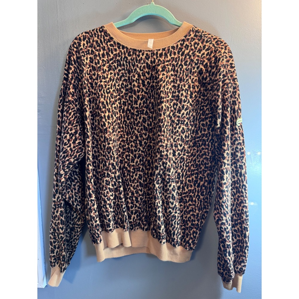 Fabletics Leopard Print Crew Neck Sweatshirt LS2253933-5690-17050 Brown Tan L